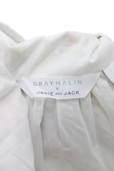 Janie and Jack Girls Graphic Square Neck Sleeveless Fit & Flare Dress White Sz 8