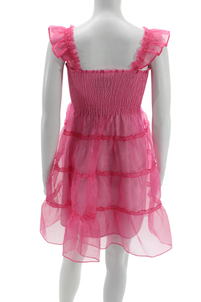 Hill House Girls Smocked Tulle Sleeveless Fit & Flare Dress Pink Size 11-12Y