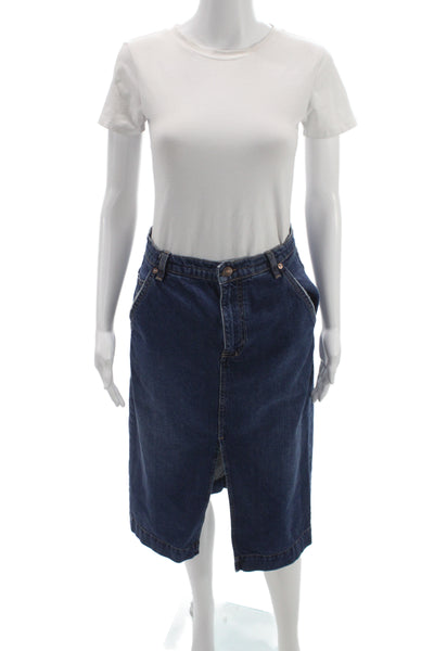 We The Free Women Straight Pencil Long Solid Dark Blue 100%Cotton Skirt Size 26
