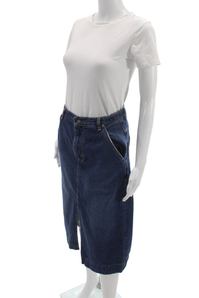 We The Free Women Straight Pencil Long Solid Dark Blue 100%Cotton Skirt Size 26