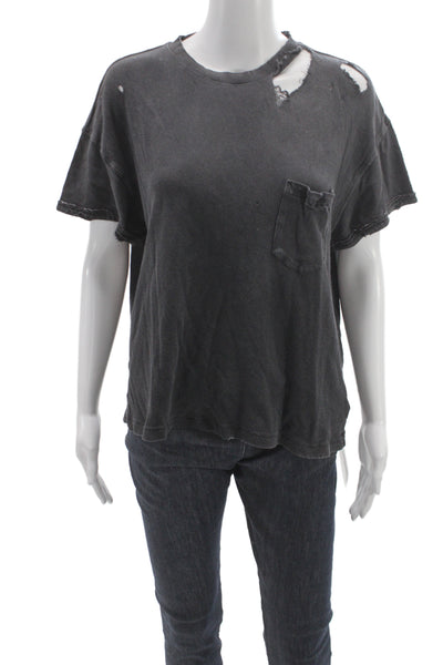 We The Free Women Dark Gray Cotton Crew Neck Short Sleeve T-Shirt Basic Size XS