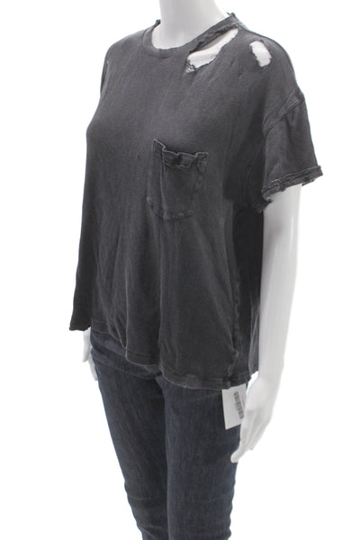 We The Free Women Dark Gray Cotton Crew Neck Short Sleeve T-Shirt Basic Size XS