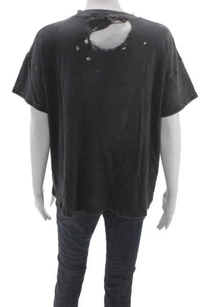 We The Free Women Dark Gray Cotton Crew Neck Short Sleeve T-Shirt Basic Size XS