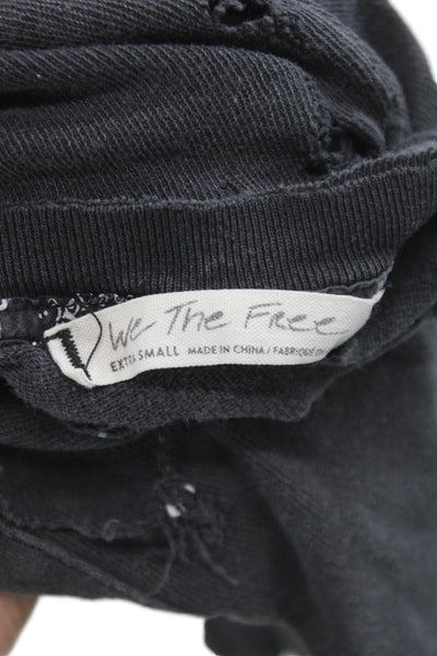 We The Free Women Dark Gray Cotton Crew Neck Short Sleeve T-Shirt Basic Size XS