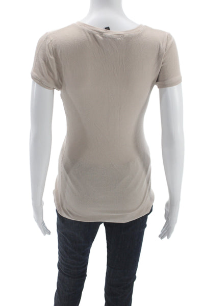 BCBG Max Azria Women Beige Basic T-Shirt Rayon Round Neck Short Sleeve Size S