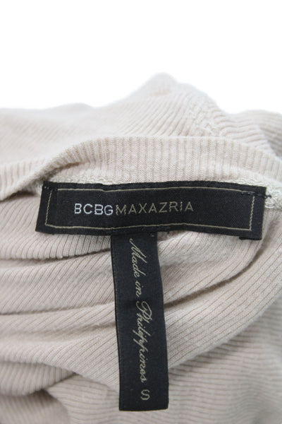 BCBG Max Azria Women Beige Basic T-Shirt Rayon Round Neck Short Sleeve Size S