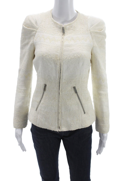 Zara Woman Womens Aztec Print White Blazer Long Sleeve Zip Size S