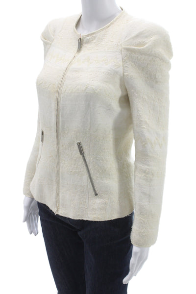 Zara Woman Womens Aztec Print White Blazer Long Sleeve Zip Size S