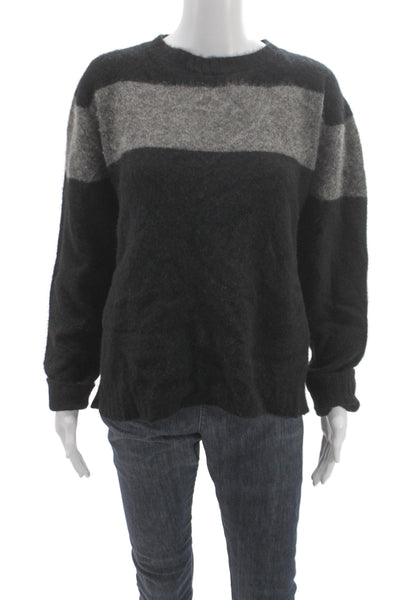 The Elder Statesman Unisex Striped Cashmere Pullover Black Crew Size XS