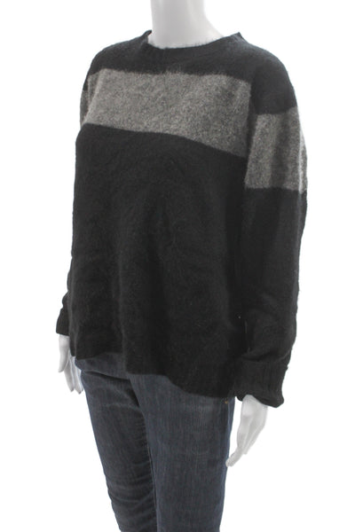 The Elder Statesman Unisex Striped Cashmere Pullover Black Crew Size XS