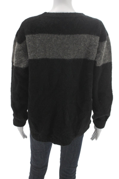 The Elder Statesman Unisex Striped Cashmere Pullover Black Crew Size XS