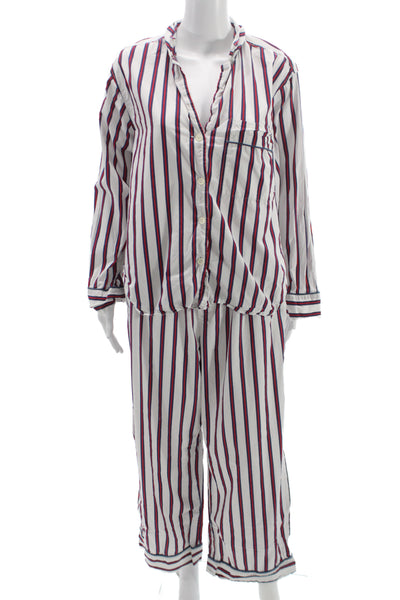 J Crew Women Striped Collared Cotton Long Sleeve Set Red Size M