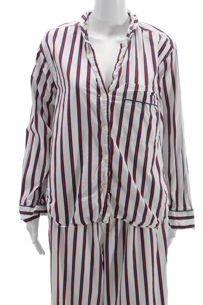 J Crew Women Striped Collared Cotton Long Sleeve Set Red Size M