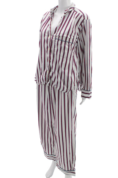 J Crew Women Striped Collared Cotton Long Sleeve Set Red Size M