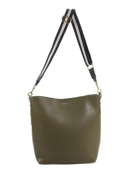 AALLYN Womens Leather Snap Closure Shoulder Bag Green