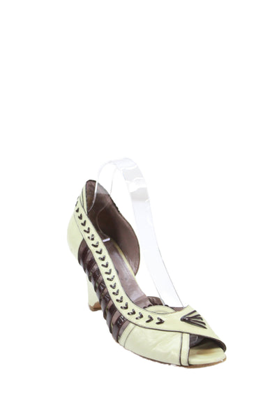 Mayle Womens Leather Open Toe Heels Pumps Beige Size 39 9