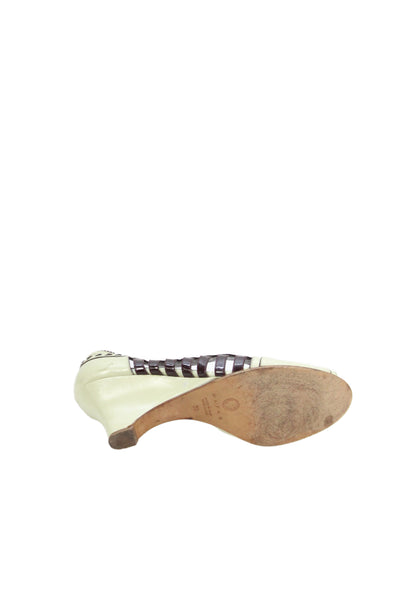 Mayle Womens Leather Open Toe Heels Pumps Beige Size 39 9