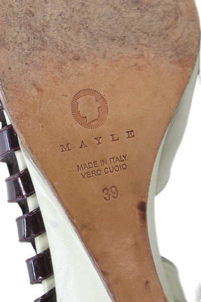 Mayle Womens Leather Open Toe Heels Pumps Beige Size 39 9