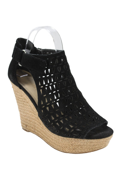 Marc Fisher Womens Suede Laser Cut Platform Espadrilles Black Size 8.5 Medium