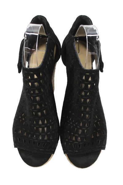 Marc Fisher Womens Suede Laser Cut Platform Espadrilles Black Size 8.5 Medium