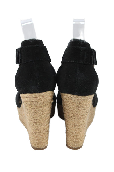 Marc Fisher Womens Suede Laser Cut Platform Espadrilles Black Size 8.5 Medium