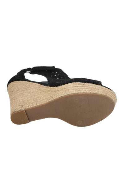 Marc Fisher Womens Suede Laser Cut Platform Espadrilles Black Size 8.5 Medium