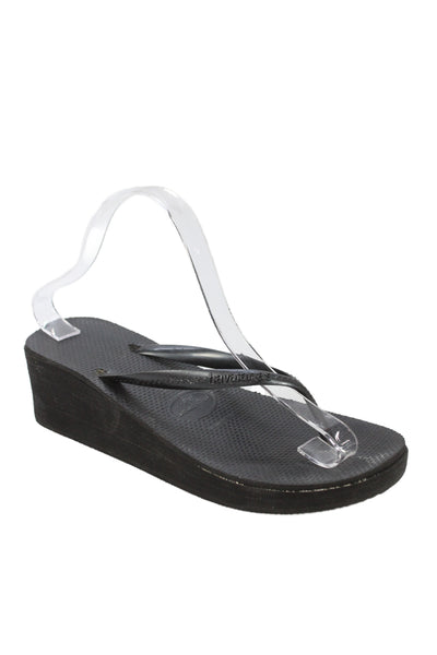 Havaianas Womens Thong Slide On Wedge Sandals Black Size 38 8