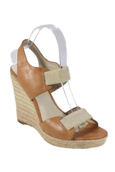KORS Michael Kors Womens Leather Espadrille Wedge Sandals Brown Size 8 Medium