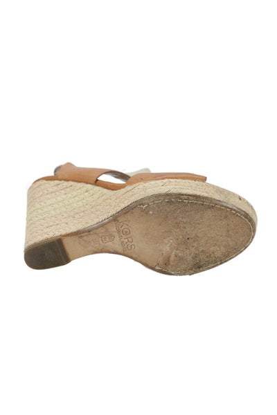 KORS Michael Kors Womens Leather Espadrille Wedge Sandals Brown Size 8 Medium