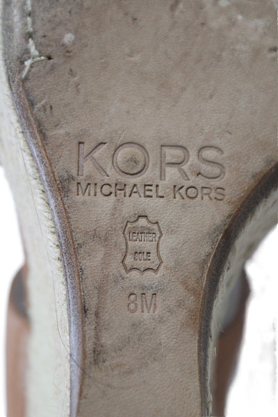 KORS Michael Kors Womens Leather Espadrille Wedge Sandals Brown Size 8 Medium