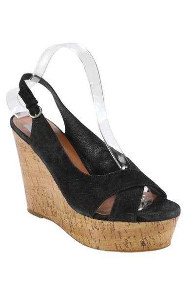 Dolce Vita Womens Suede Cross Strap Cork Wedge Sandals Black Size 8.5