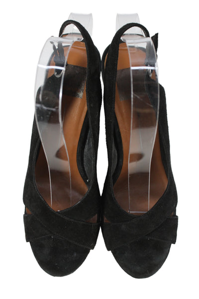 Dolce Vita Womens Suede Cross Strap Cork Wedge Sandals Black Size 8.5