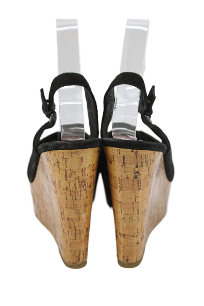 Dolce Vita Womens Suede Cross Strap Cork Wedge Sandals Black Size 8.5