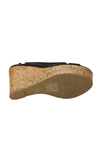 Dolce Vita Womens Suede Cross Strap Cork Wedge Sandals Black Size 8.5