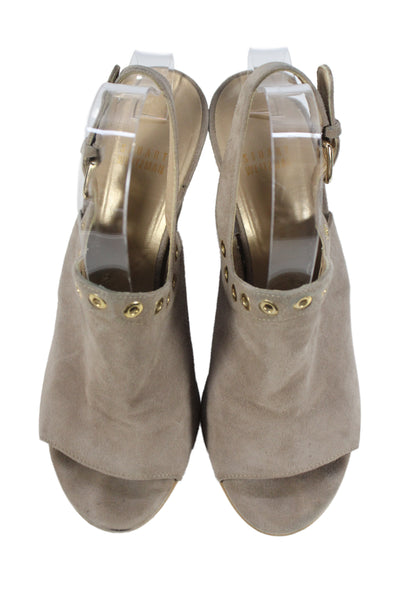 Stuart Weitzman Womens Suede Grommet Cork Slingbacks Wedges Beige Size 9 Medium