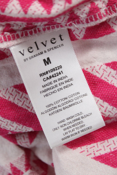 Velvet Womens Shift Sundress Pink Cotton V Neck 3/4 Sleeve Aztec Short Size M