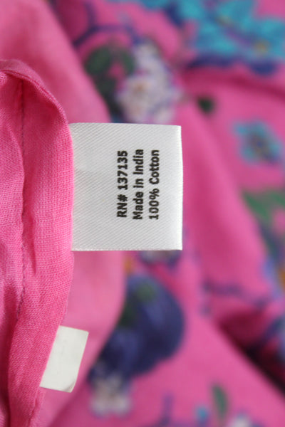 Bella Tu Womens Kaftan Shift Dress Pink Floral Cotton Short Sleeve Size L