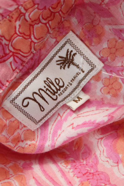 Mille Resort & Travel Women Shirt Wrap Dress Pink Floral Short Sleeve Size M