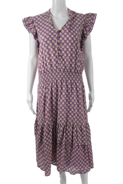 Perry Walker Women Maxi Shirt Dress Purple Cotton V-Neck Size 3