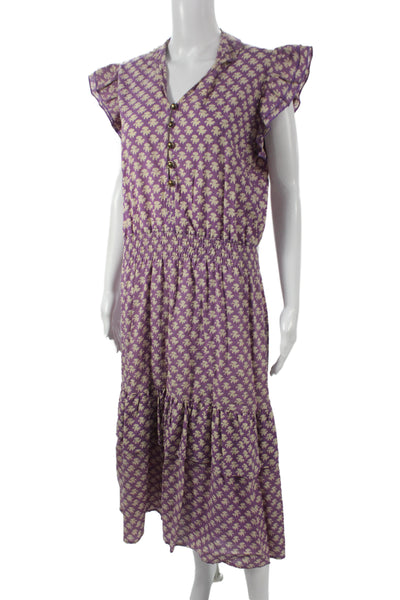 Perry Walker Women Maxi Shirt Dress Purple Cotton V-Neck Size 3
