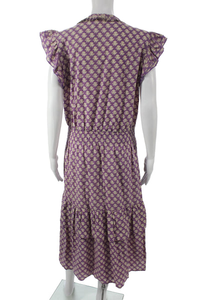 Perry Walker Women Maxi Shirt Dress Purple Cotton V-Neck Size 3