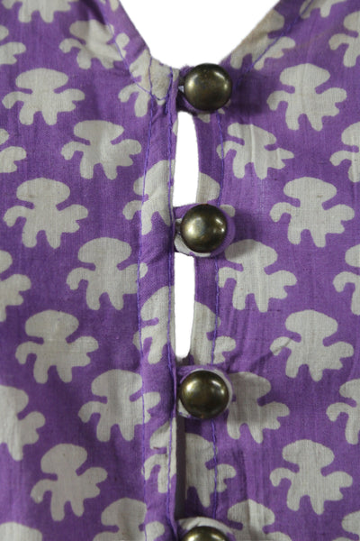 Perry Walker Women Maxi Shirt Dress Purple Cotton V-Neck Size 3