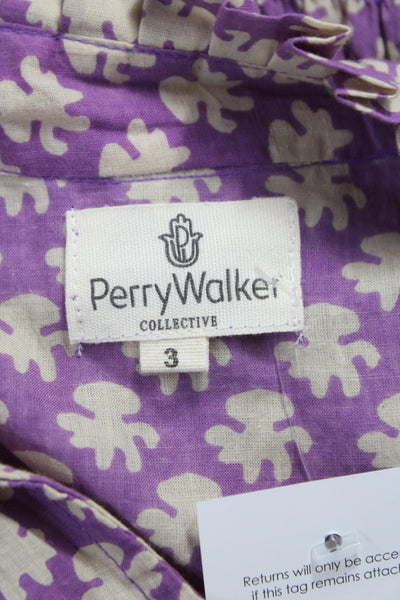 Perry Walker Women Maxi Shirt Dress Purple Cotton V-Neck Size 3