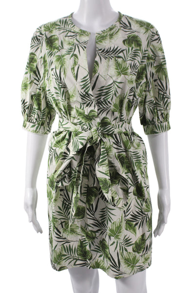 Marella Womens Green Floral Shirt Wrap Dress Tie Round Neck 3/4 Sleeve Size 12