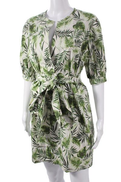 Marella Womens Green Floral Shirt Wrap Dress Tie Round Neck 3/4 Sleeve Size 12
