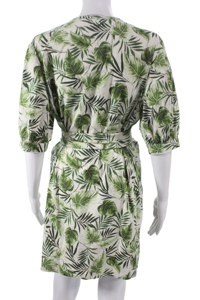 Marella Womens Green Floral Shirt Wrap Dress Tie Round Neck 3/4 Sleeve Size 12