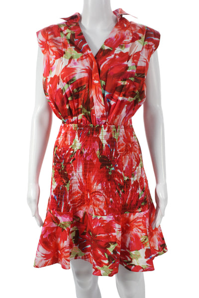 Milly Women Shirt Dress Red Collared Sleeveless Cotton Size 12