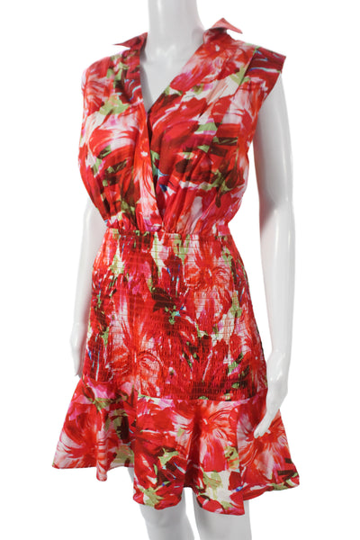 Milly Women Shirt Dress Red Collared Sleeveless Cotton Size 12