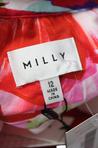 Milly Women Shirt Dress Red Collared Sleeveless Cotton Size 12