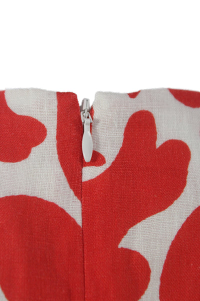 Rhode Women A-Line Wrap Dress Red Linen V-Neck Short Sleeve Floral Size 12